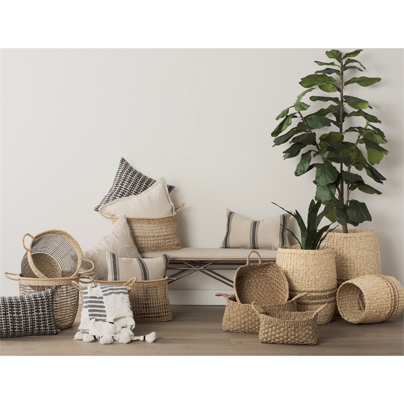 Mercana Sivannah Light And Medium Brown Striped Seagrass Round Basket (Set Of 3)