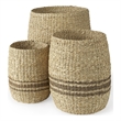 Mercana Sivannah Light And Medium Brown Striped Seagrass Round Basket (Set Of 3)