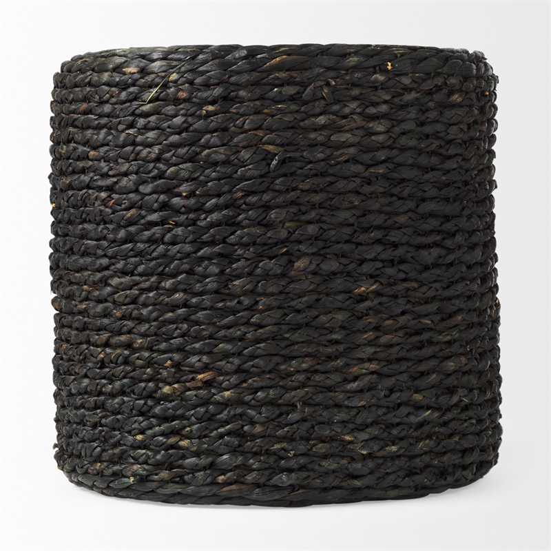 Mercana Dina 17.7L X 17.7W X 17.7H Black Cornhusk And Water Hyacinth Round Pouf