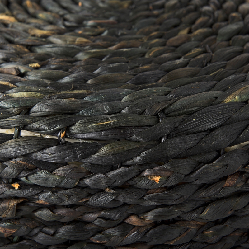 Mercana Dina 17.7L X 17.7W X 17.7H Black Cornhusk And Water Hyacinth Round Pouf