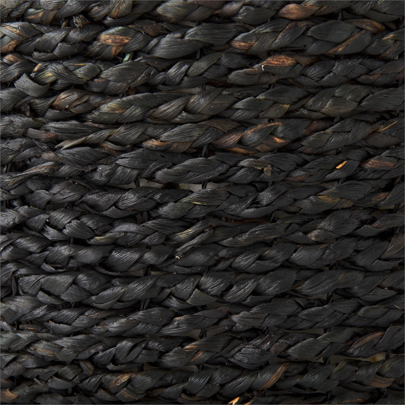 Mercana Dina 17.7L X 17.7W X 17.7H Black Cornhusk And Water Hyacinth Round Pouf