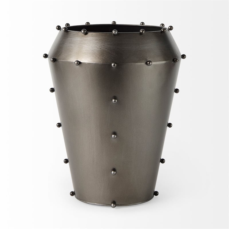 Mercana Elio 12.2H Large Gun Metal Gray Metal W/Studs Vase