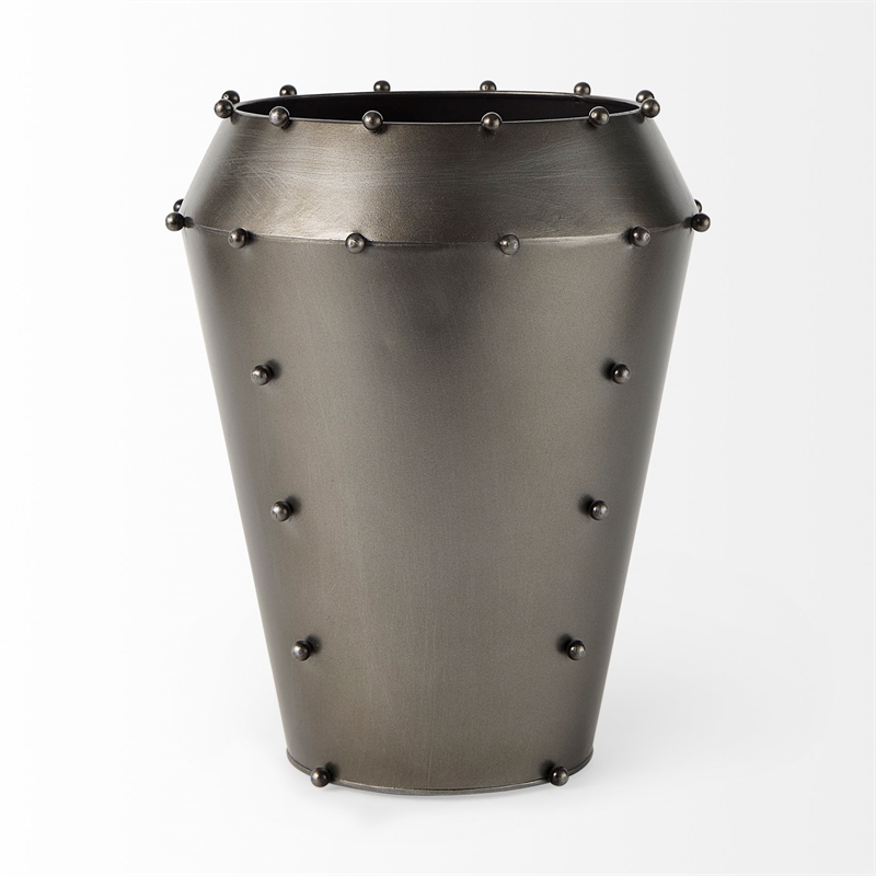 Mercana Elio 12.2H Large Gun Metal Gray Metal W/Studs Vase