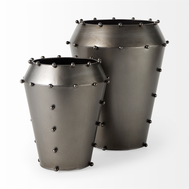 Mercana Elio 12.2H Large Gun Metal Gray Metal W/Studs Vase