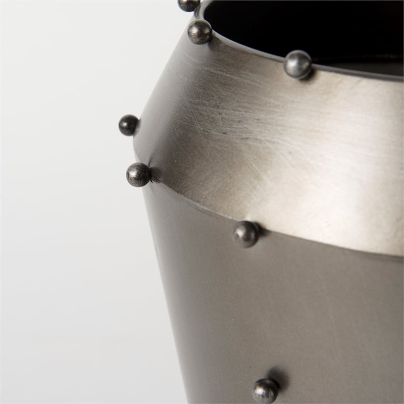 Mercana Elio 12.2H Large Gun Metal Gray Metal W/Studs Vase