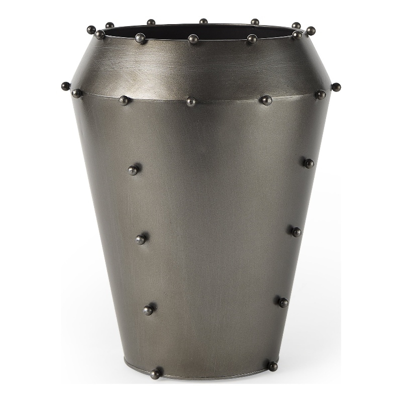 Mercana Elio 12.2H Large Gun Metal Gray Metal W/Studs Vase