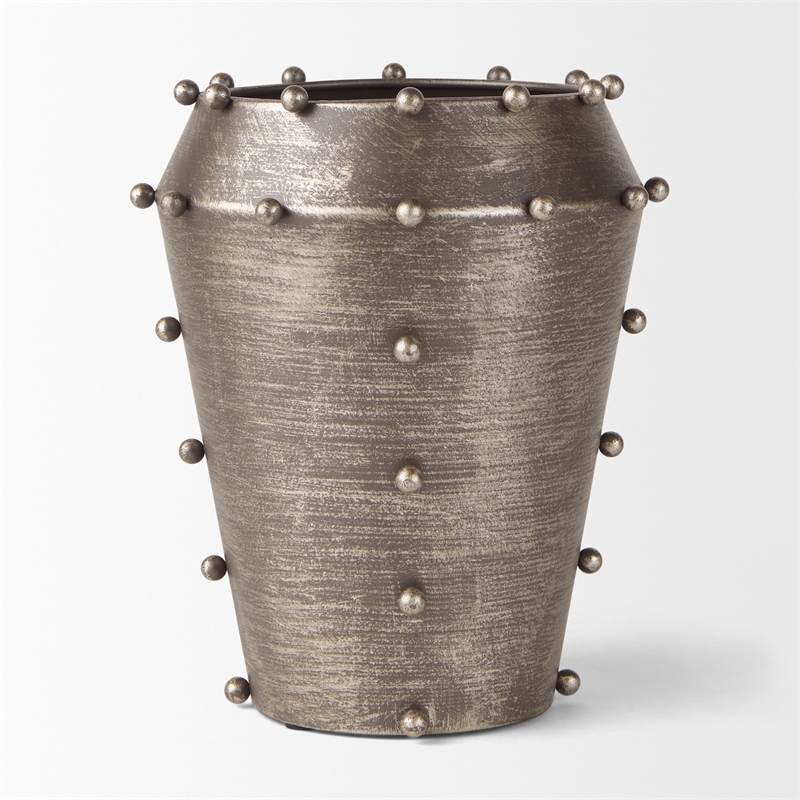 Mercana Elio 9.1H Small Champagne Metal W/Studs Vase in Sage