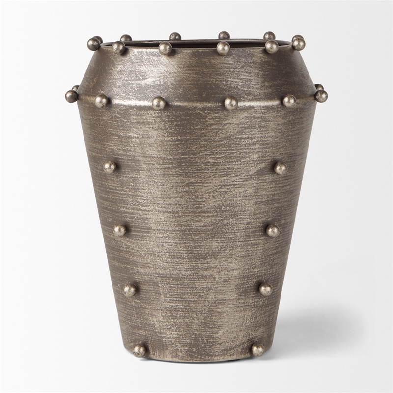 Mercana Elio 9.1H Small Champagne Metal W/Studs Vase in Sage