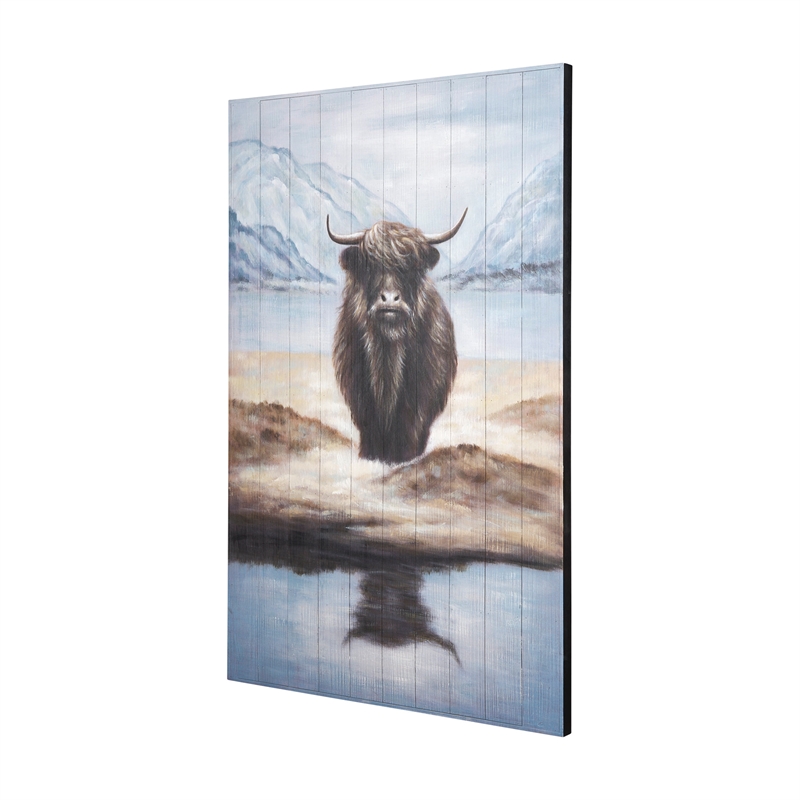 Mercana Wild Ox Painting On Wood in Brown
