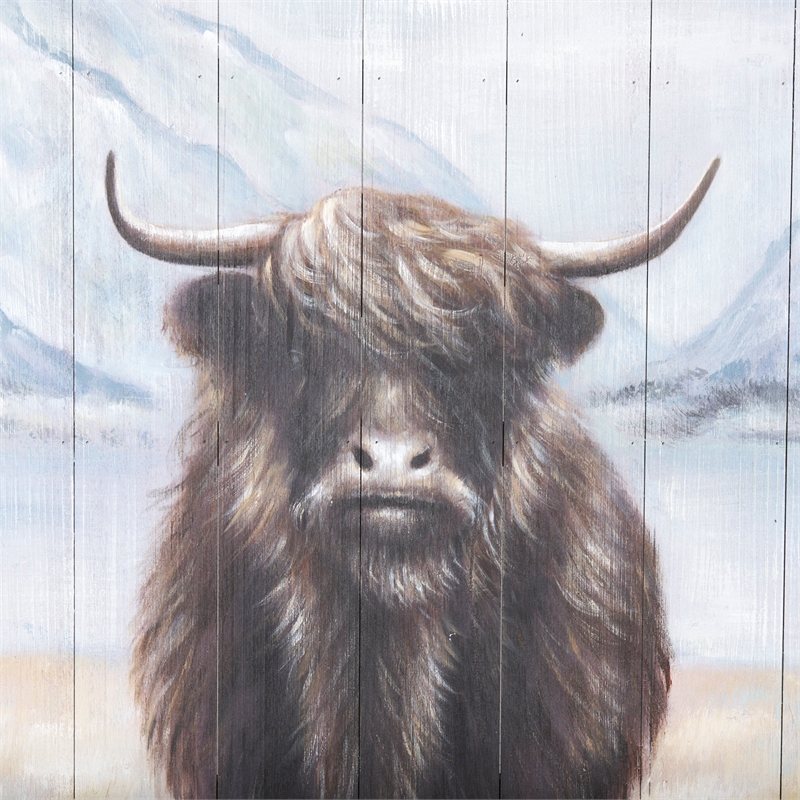 Mercana Wild Ox Painting On Wood in Brown