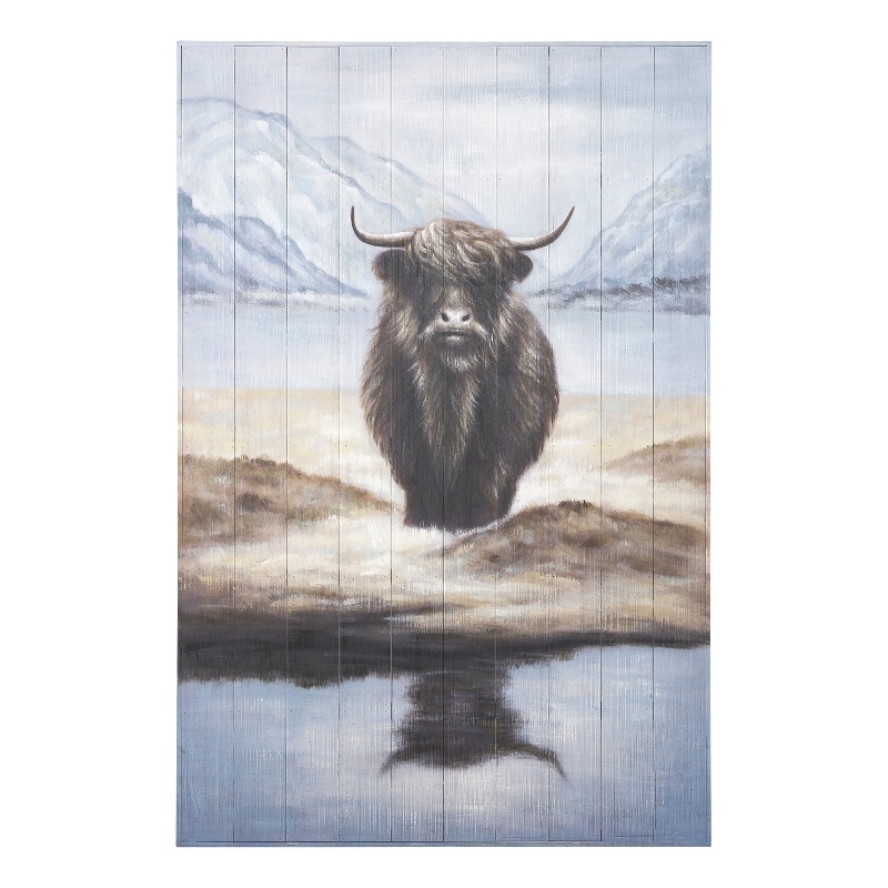 Mercana Wild Ox Painting On Wood in Brown