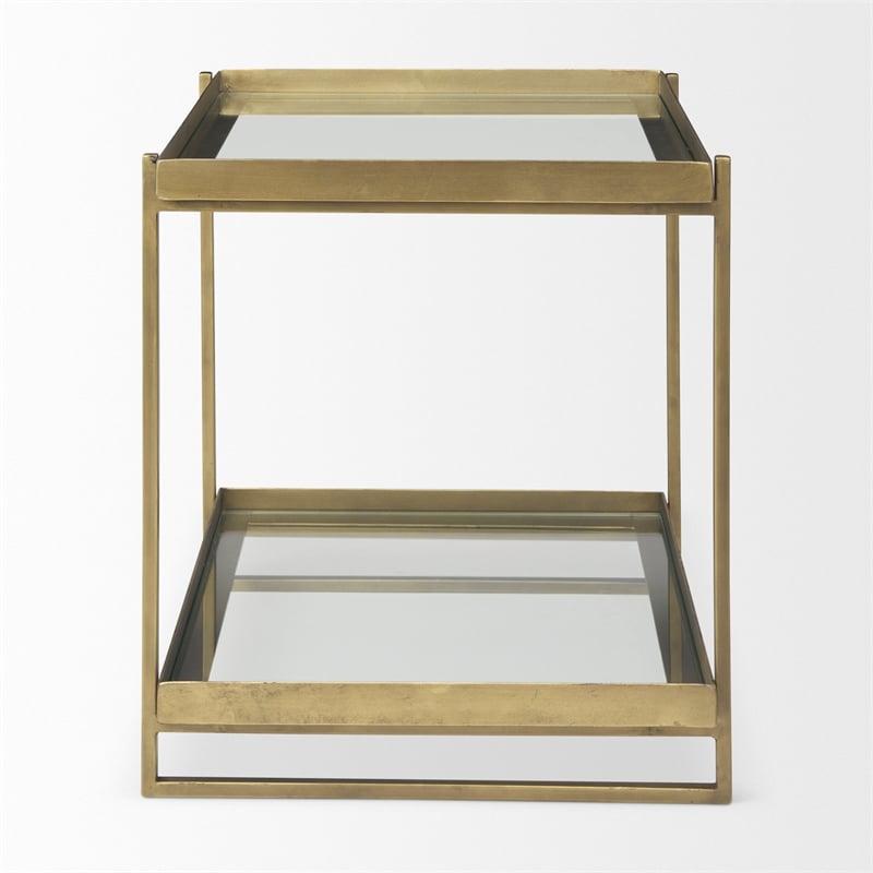 Mercana Furniture Trey Metal with Glass Accent Table in Antique Gold