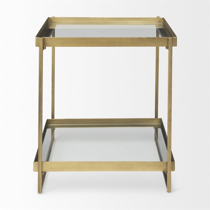 Mercana Furniture Trey Metal with Glass Accent Table in Antique Gold