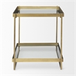 Mercana Furniture Trey Metal with Glass Accent Table in Antique Gold