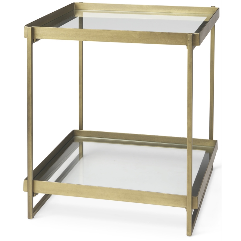 Mercana Furniture Trey Metal with Glass Accent Table in Antique Gold
