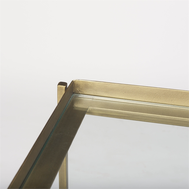 Mercana Furniture Trey Metal with Glass Accent Table in Antique Gold