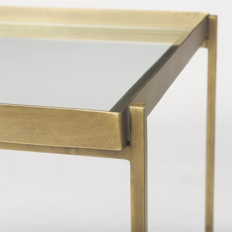 Mercana Furniture Trey Metal with Glass Accent Table in Antique Gold