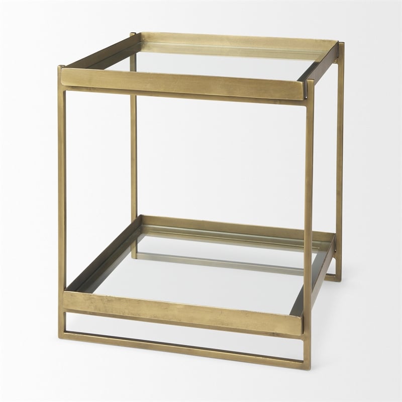 Mercana Furniture Trey Metal with Glass Accent Table in Antique Gold