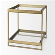 Mercana Furniture Trey Metal with Glass Accent Table in Antique Gold