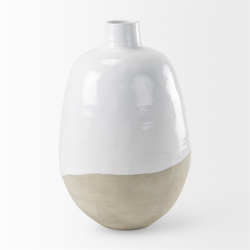 Mercana Amos White And Dark Beige Color Blocked Ceramic Floor Vase