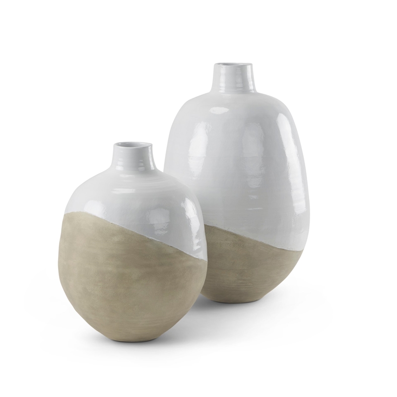 Mercana Amos White And Dark Beige Color Blocked Ceramic Floor Vase