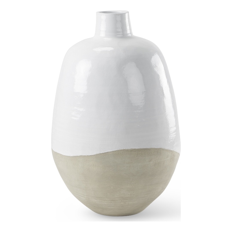 Mercana Amos White And Dark Beige Color Blocked Ceramic Floor Vase
