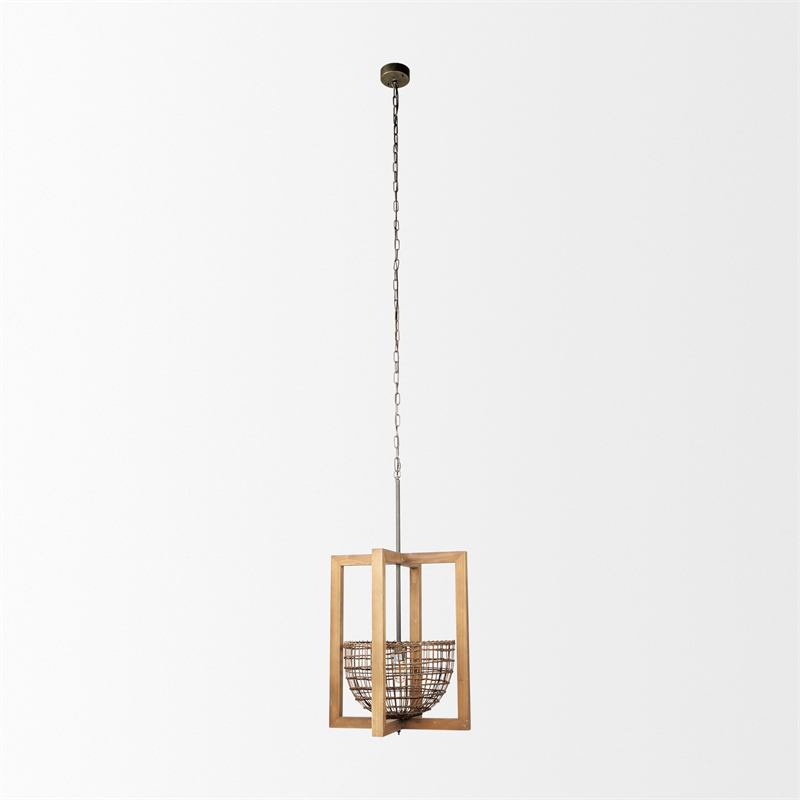 Mercana Kiley Warm Wood Basket Lantern Pendant Light Brown