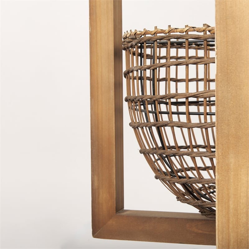 Mercana Kiley Warm Wood Basket Lantern Pendant Light Brown
