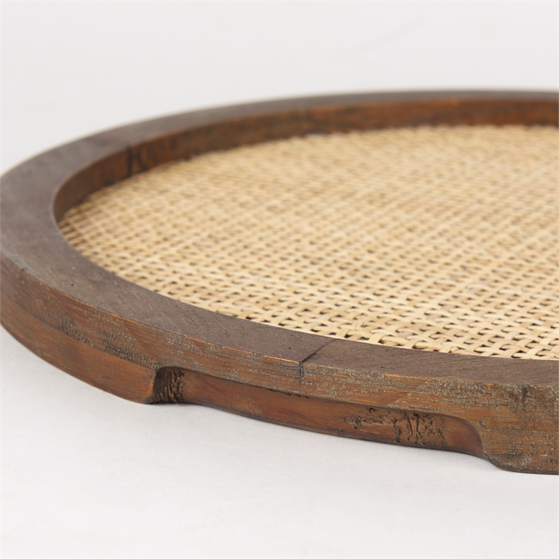 Mercana Silas Cane And Medium Brown Wood Round Tray