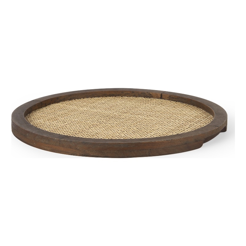 Mercana Silas Cane And Medium Brown Wood Round Tray