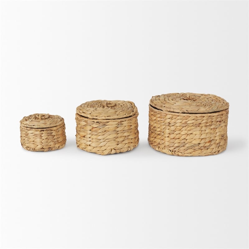 Mercana Kea Set Of 3 Nesting Water Hyacinth Boxes With Lids in Brown