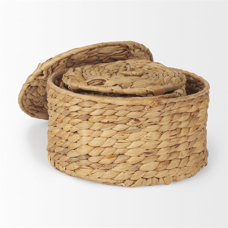 Mercana Kea Set Of 3 Nesting Water Hyacinth Boxes With Lids in Brown