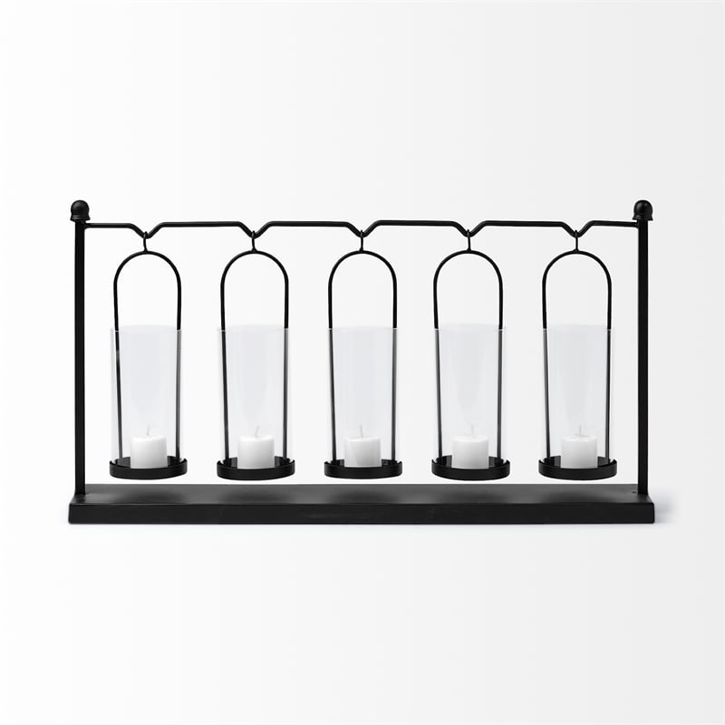 Mercana Erlen Matte Black Metal Hanging Votive Five Candle Table Candle Holder
