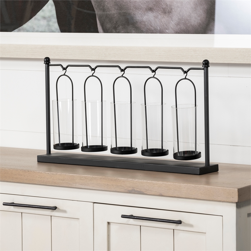 Mercana Erlen Matte Black Metal Hanging Votive Five Candle Table Candle Holder