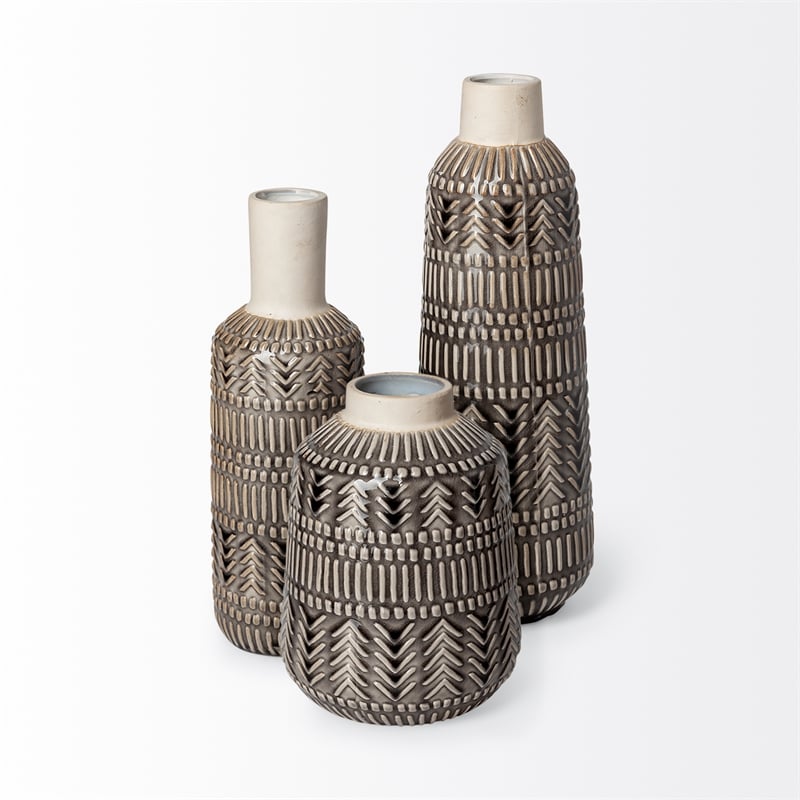 Mercana Riker Iii Large Dark Gray Cream Ceramic Vase