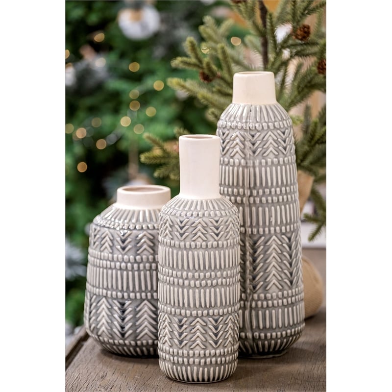 Mercana Riker Iii Large Dark Gray Cream Ceramic Vase
