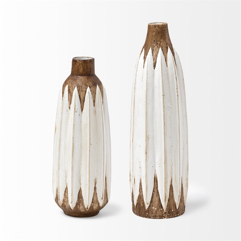 Mercana Sisko I Short Rustic Brown White Ceramic Vase
