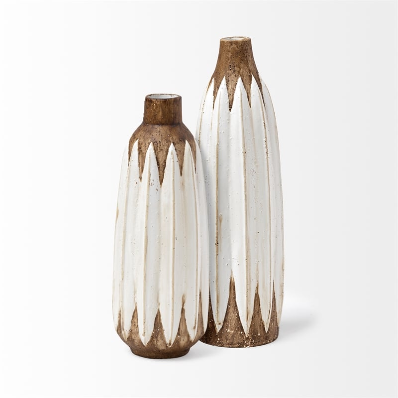 Mercana Sisko I Short Rustic Brown White Ceramic Vase