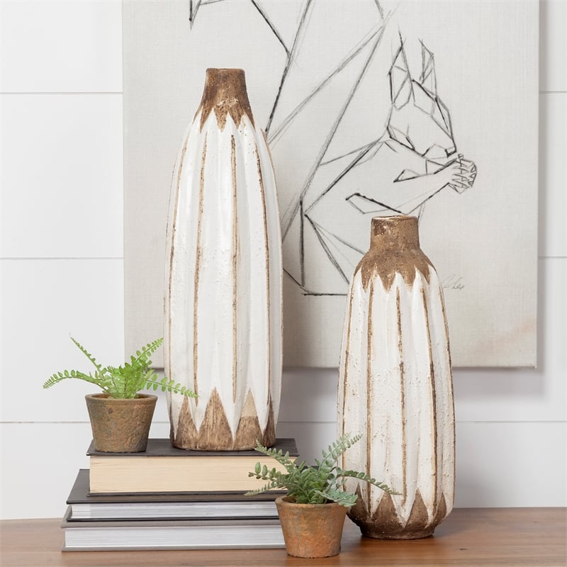 Mercana Sisko I Short Rustic Brown White Ceramic Vase