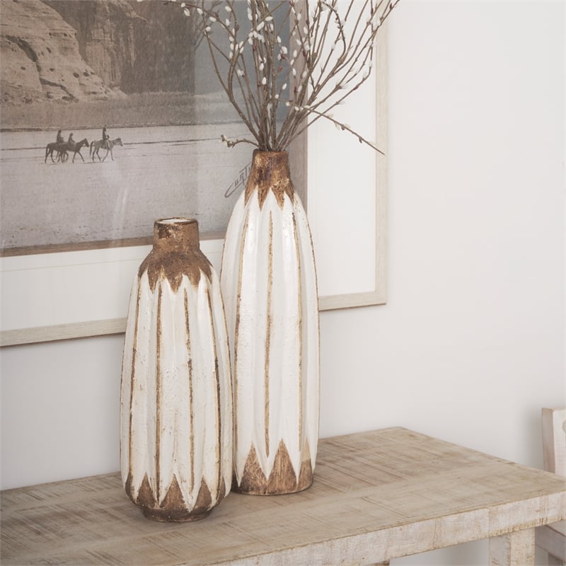 Mercana Sisko I Short Rustic Brown White Ceramic Vase