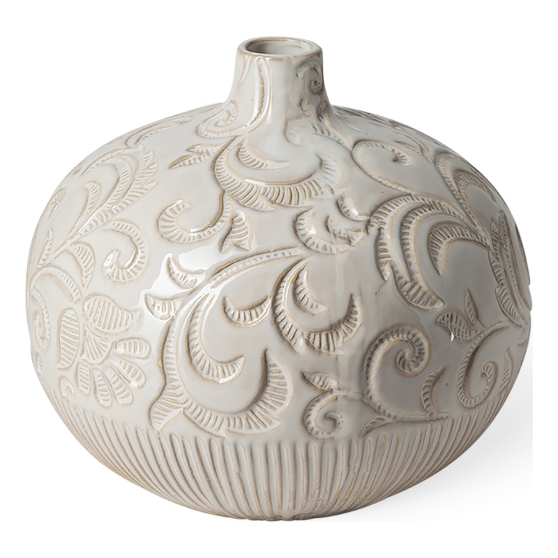 Mercana Jadiza Ii Medium White Glaze Floral Pattern Vase