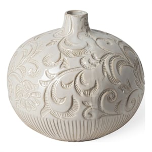 Mercana Jadiza Ii Medium White Glaze Floral Pattern Vase