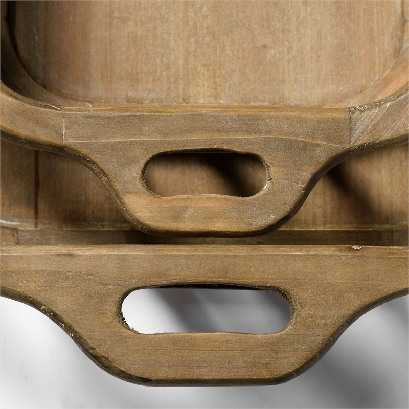 Mercana Louis Set Of 2 Natural Wood Slated Nesting Trays in Brown