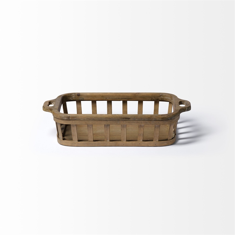 Mercana Louis Set Of 2 Natural Wood Slated Nesting Trays in Brown