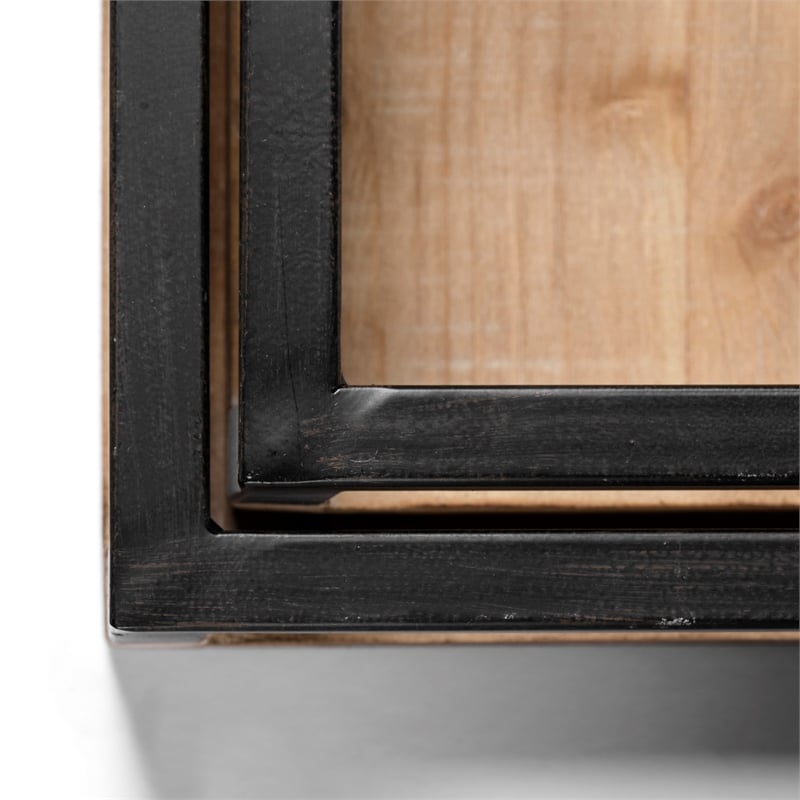 Mercana Ross Natural Wood W/ Black Metal Nesting Trays in Brown (Set Of 2)