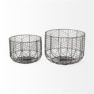 Mercana Idris Set Of 2 Black Metal Geometric Mesh Bowls in Black/White