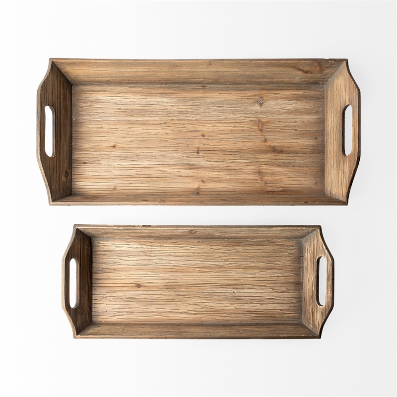 Mercana Tawny (Set Of 2) Natural Wooden Trays in Brown