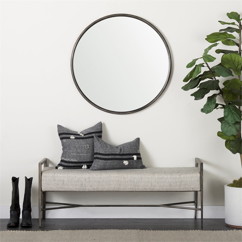 Mercana Piper 35.8L X 1.0W X 35.8H Small Black Metal Round Wall Mirror