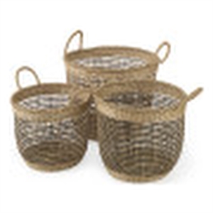 mercana triopas medium brown seagrass round basket w/ handles in set of 3