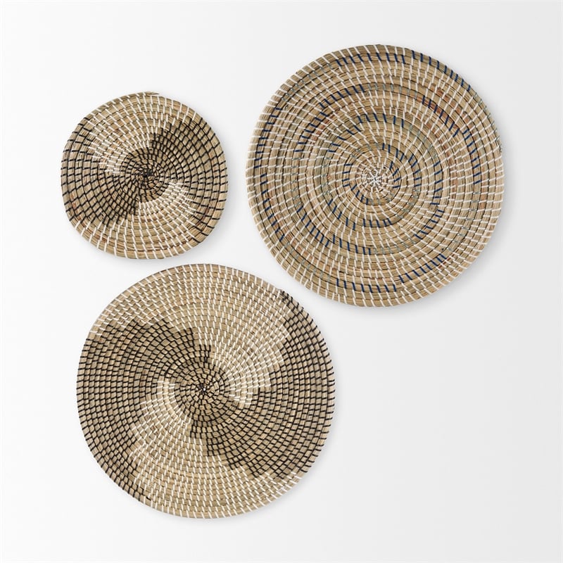 Mercana Luna Large Light Brown Seagrass Round Wall Hanging Plate